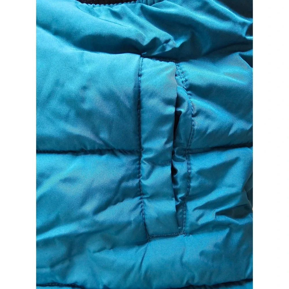 Gymboree Boys Teal Blue Puffer Vest Fleece Lined Striped Hem Size M 7-8